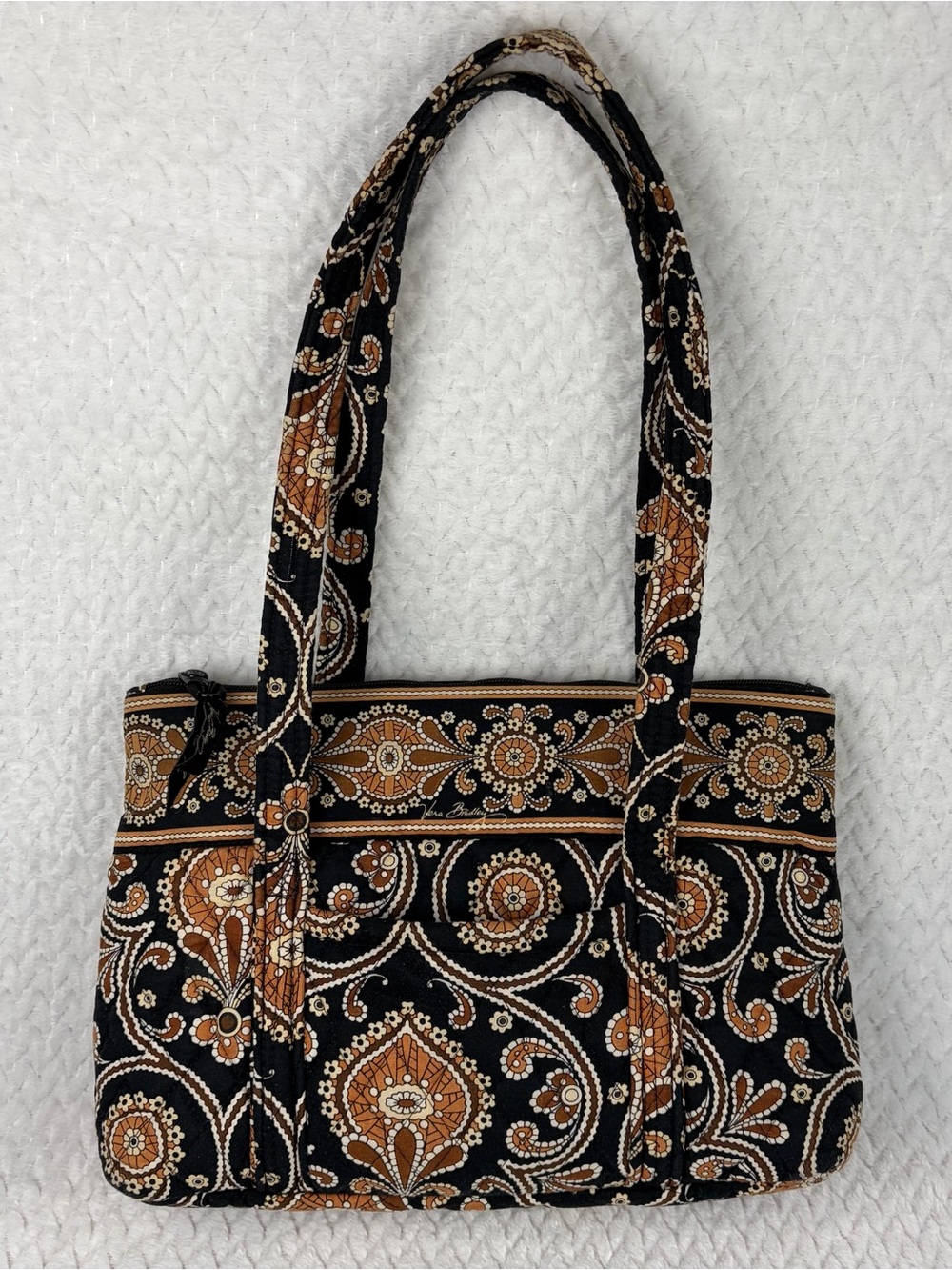 Vera Bradley Morgan Shoulder Bag Cafe Latte Black Tan Quilted Tote Handbag